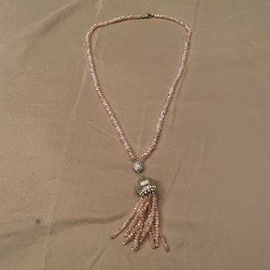 Pink Beaded Tassel Necklace